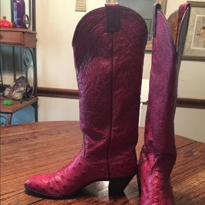 Vintage Nocona Fuchsia Full Quill Ostrich Boots